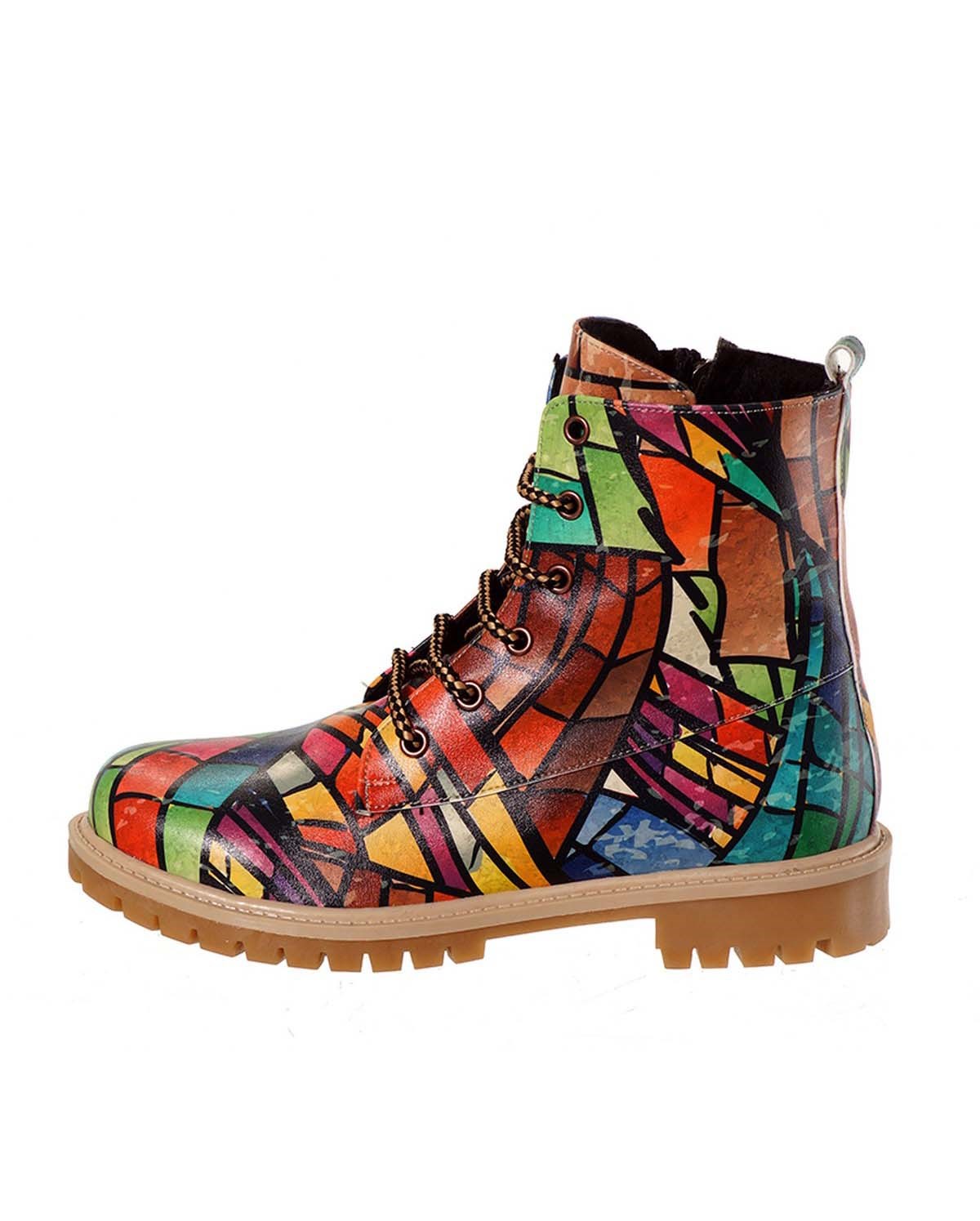 Colorful Design Pattern Lace-up Women's Short Boots