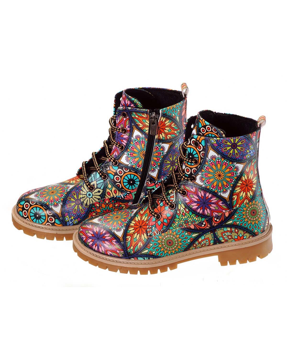 Colorful Design Pattern Lace-up Women's Short Boots