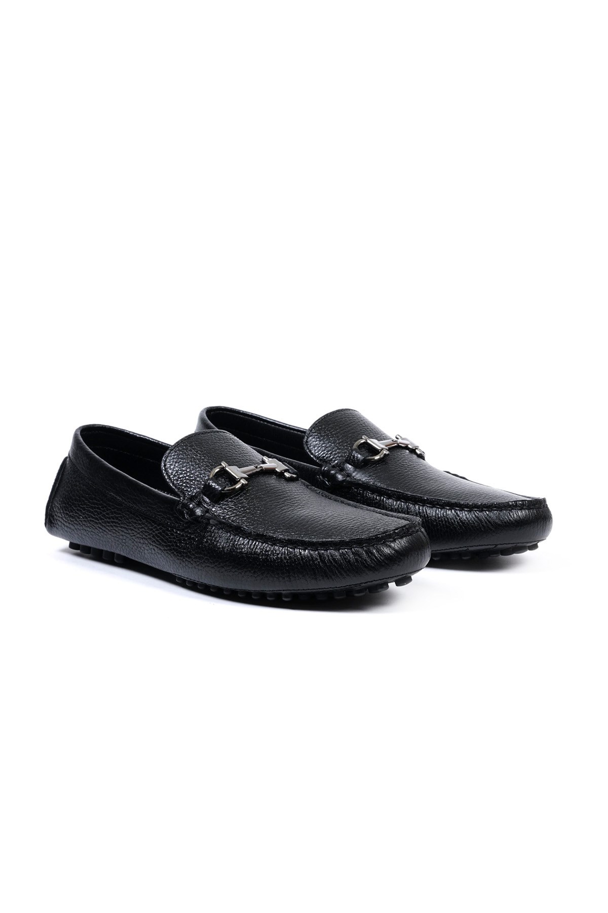 Sumela Genuine Leather Black Crampon Sole Lace-Up Buckled Loafer Men's Shoes