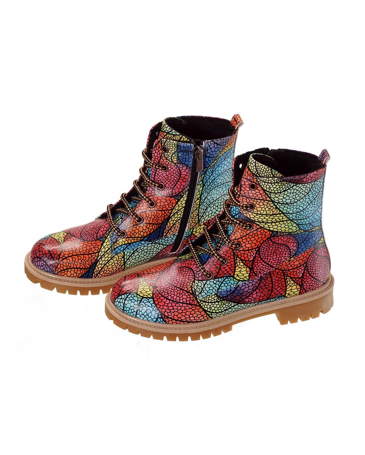 Printed Colorful Waves Pattern Lace-Up Women's Short Boots