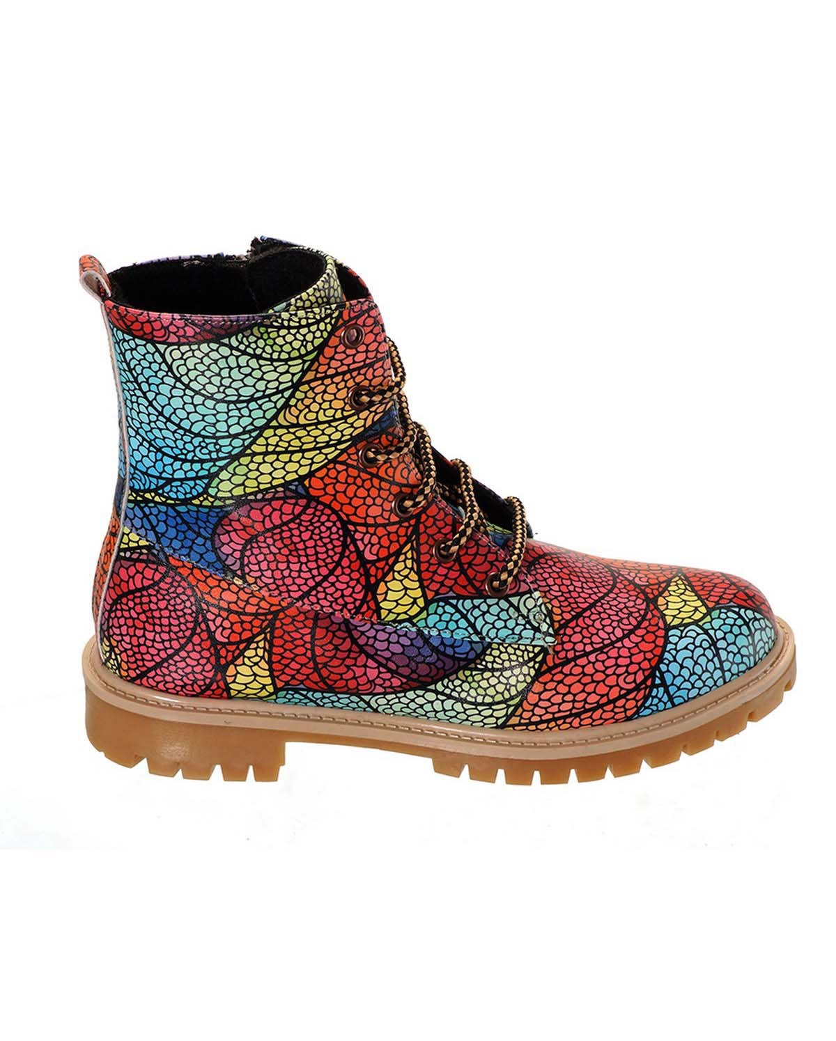 Printed Colorful Waves Pattern Lace-Up Women's Short Boots