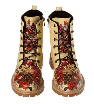 Printed Skull Pattern Lace-Up Women's Short Boots