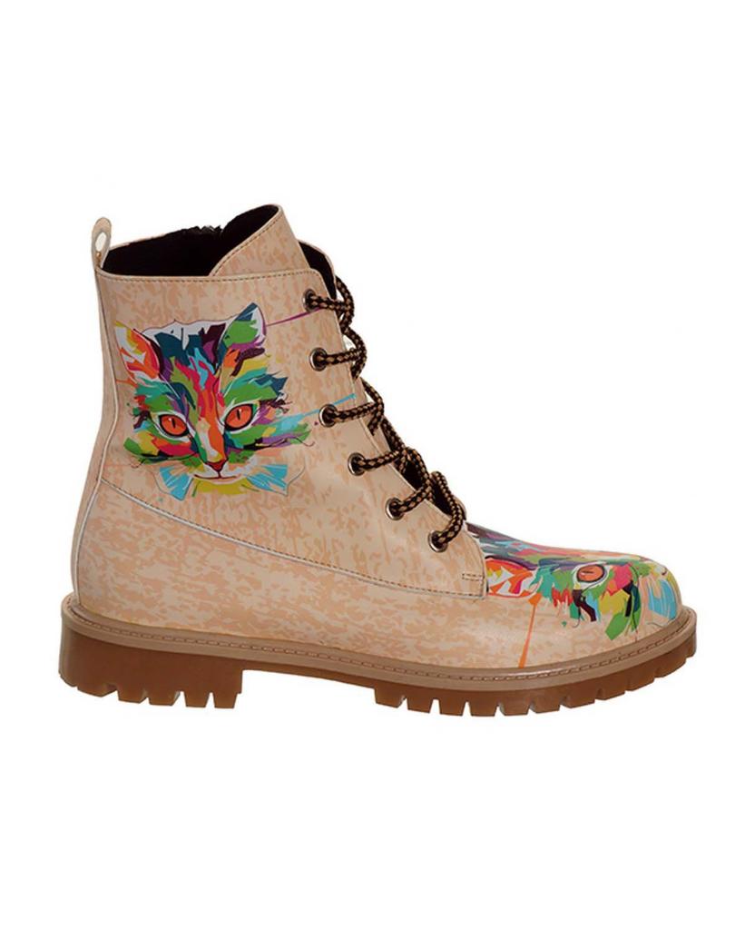 Colorful Cat Pattern Lace-Up Women's Short Boots