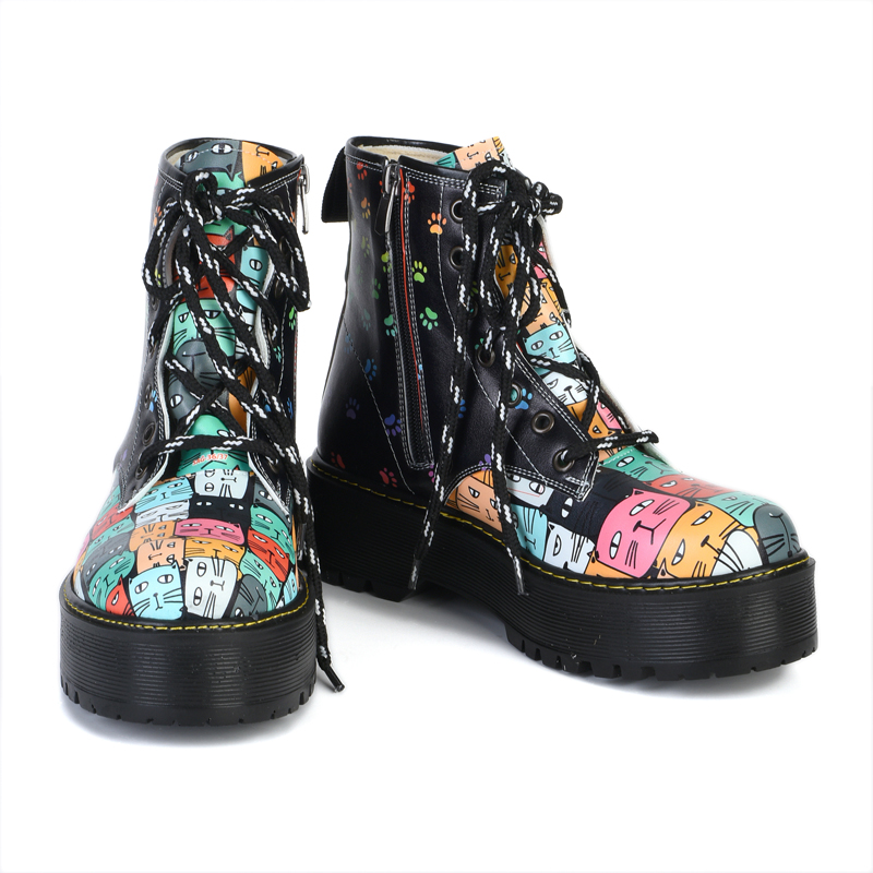 COLORED CAT WOMEN'S LACE BOOTS