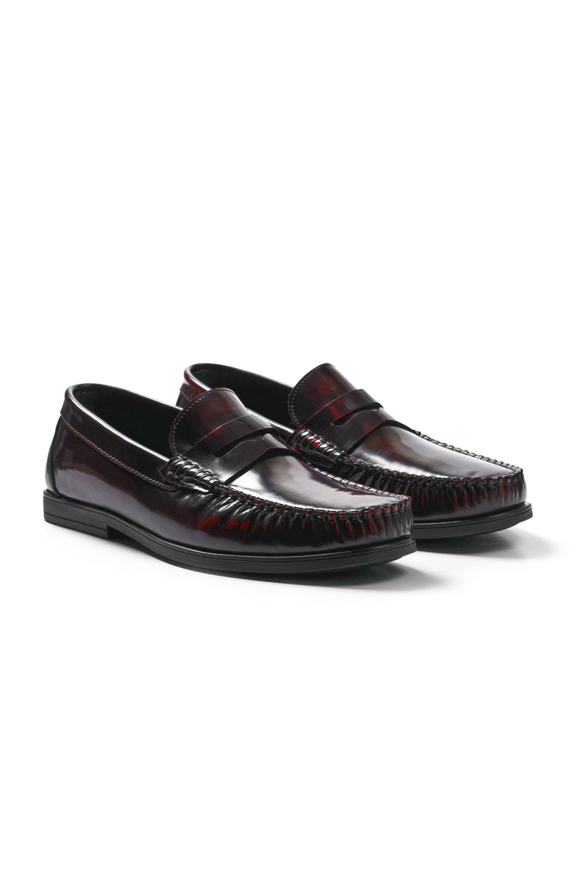 Cordelion Inside Outside Genuine Claret Red Opening Leather Laceless Loafer College Men's Shoes