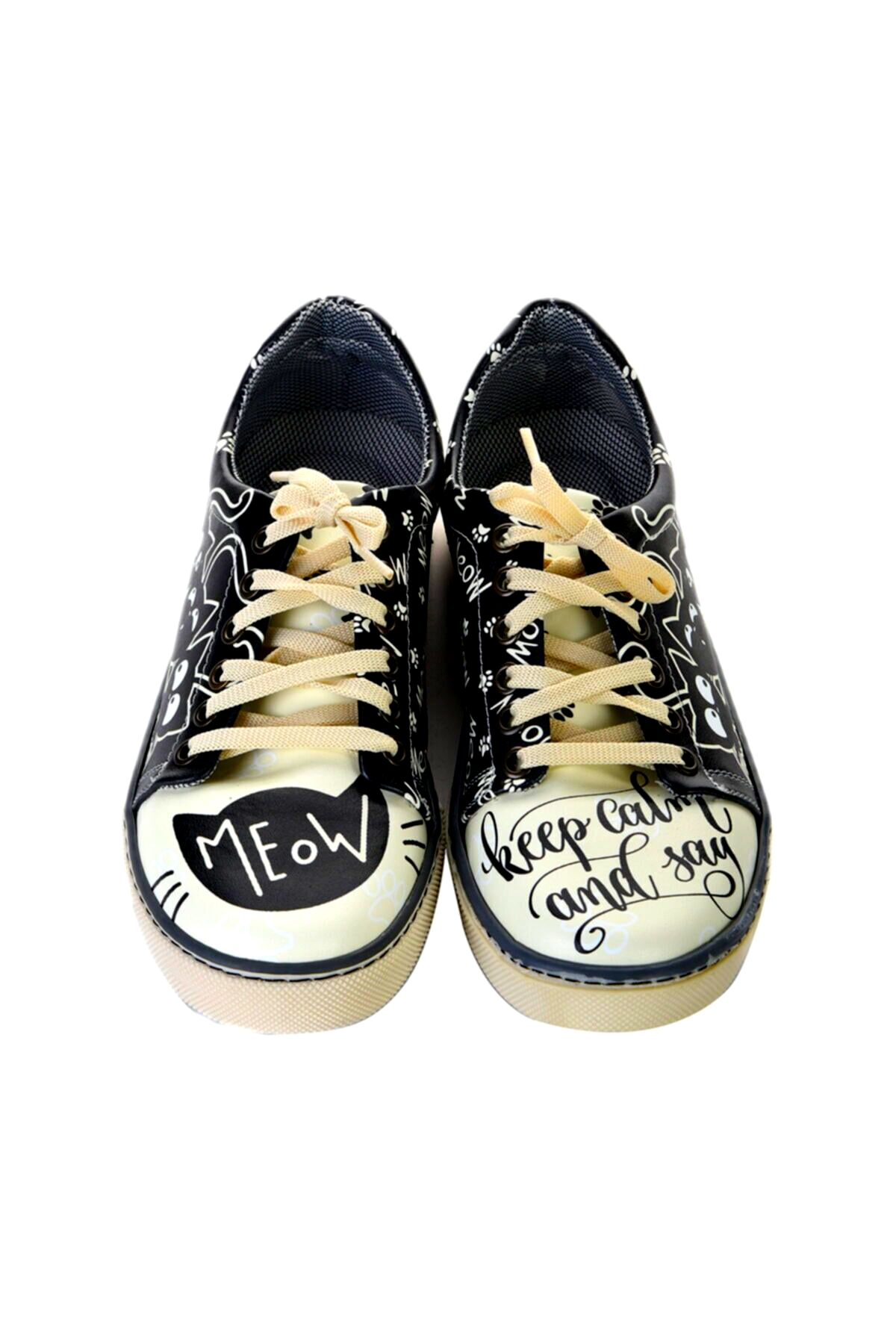 Meow Written Cat Sneakers Casual Shoes Black 6067