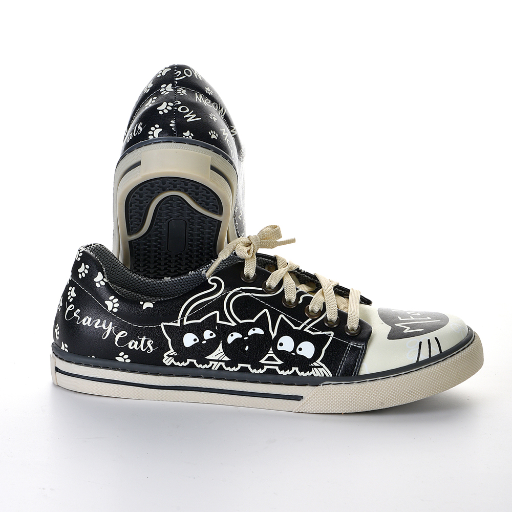 Meow Written Cat Sneakers Casual Shoes Black 6067
