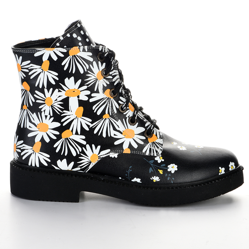 Black floral lace up boot
