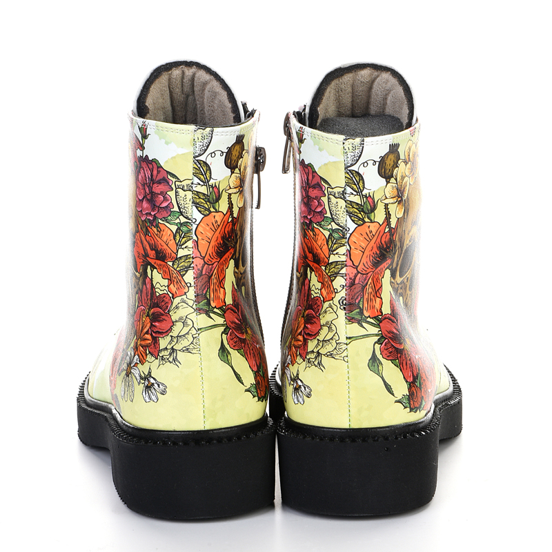 skull print women's lace-up boots