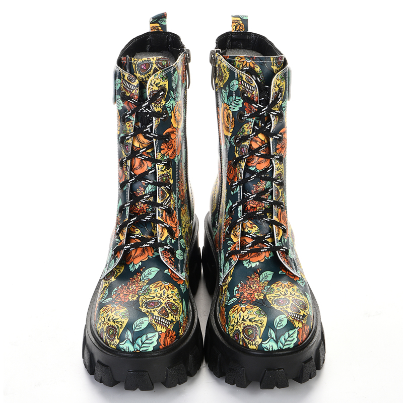 Colorful patterned high sole women's lace-up boots