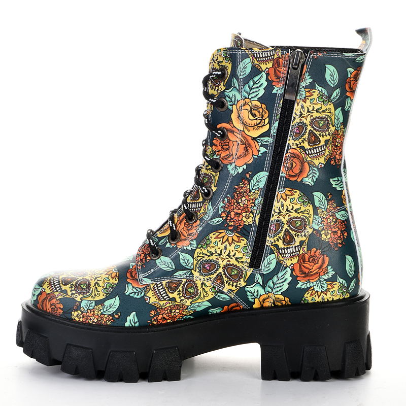 Colorful patterned high sole women's lace-up boots