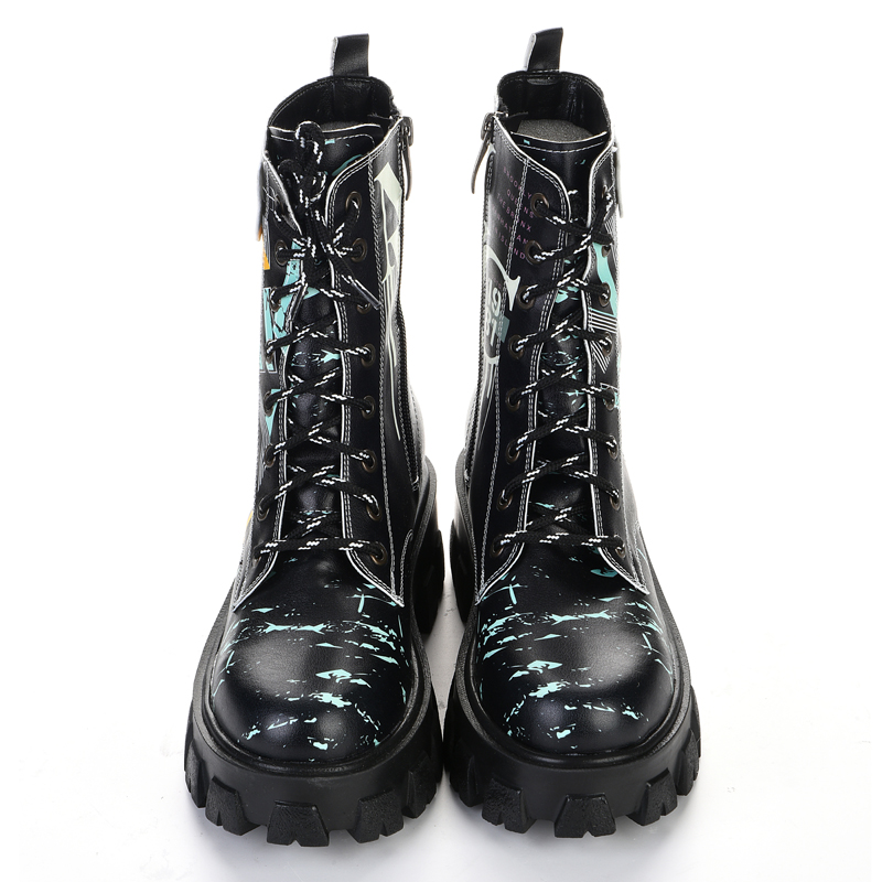 Black women's high-soled lace-up boots