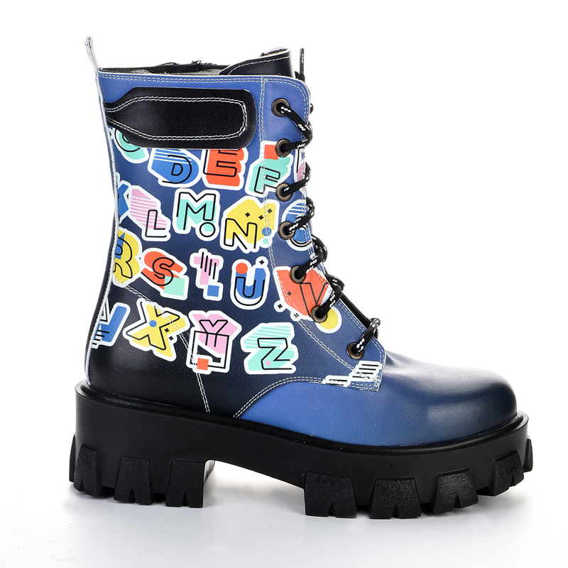 blue black high-soled lace-up boot