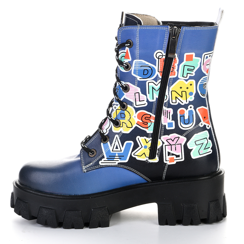 blue black high-soled lace-up boot
