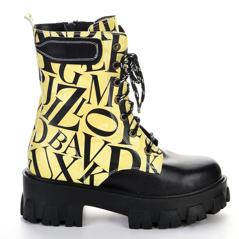 Yellow high-soled women's lace-up ankle boots