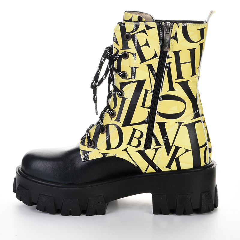 Yellow high-soled women's lace-up ankle boots