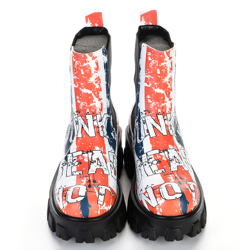 Red blue patterned high sole women's boots