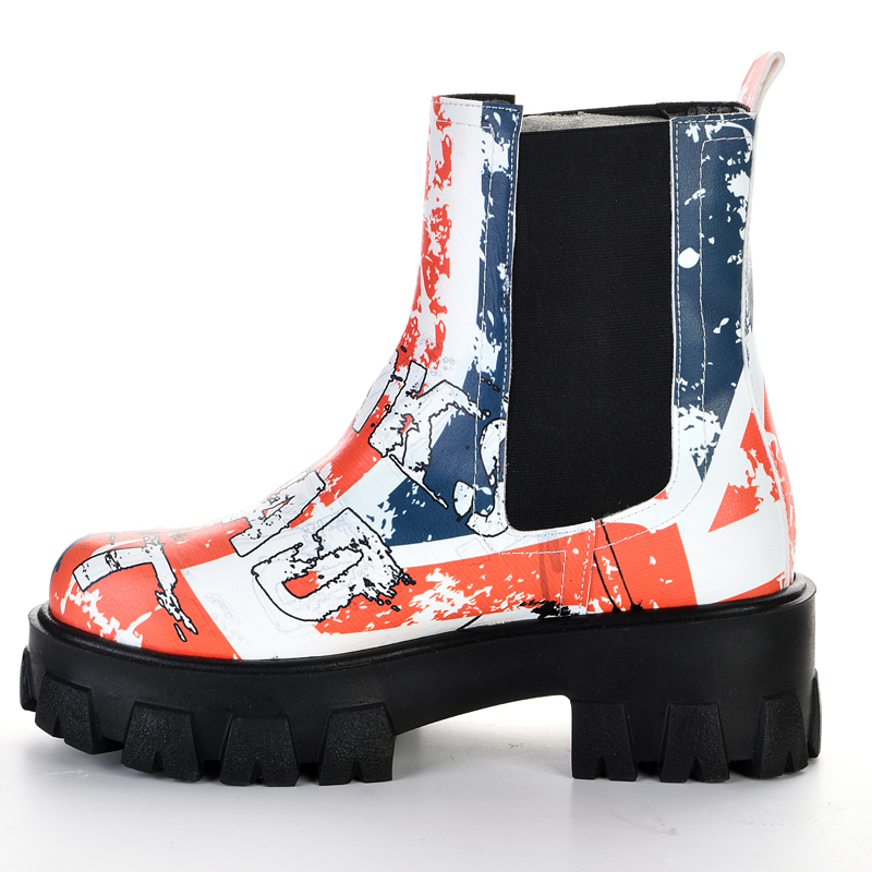 Red blue patterned high sole women's boots