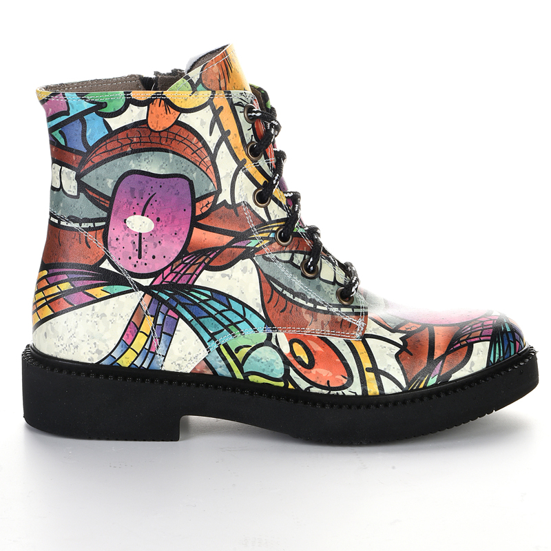 Colorful patterned lace up boots