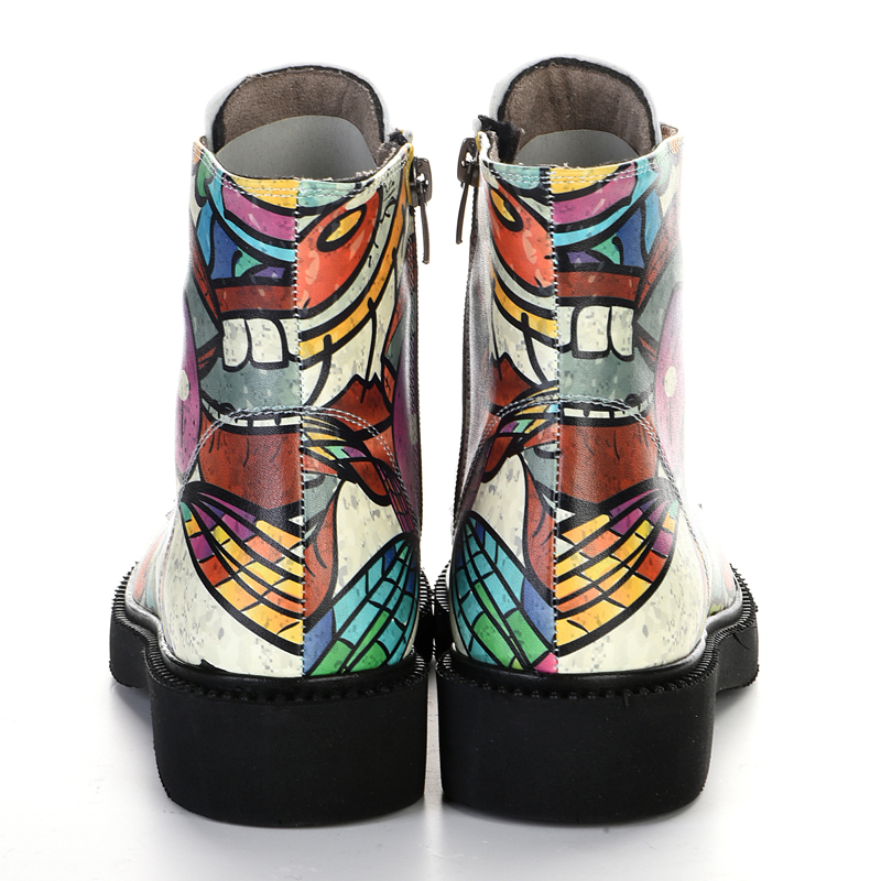 Colorful patterned lace up boots