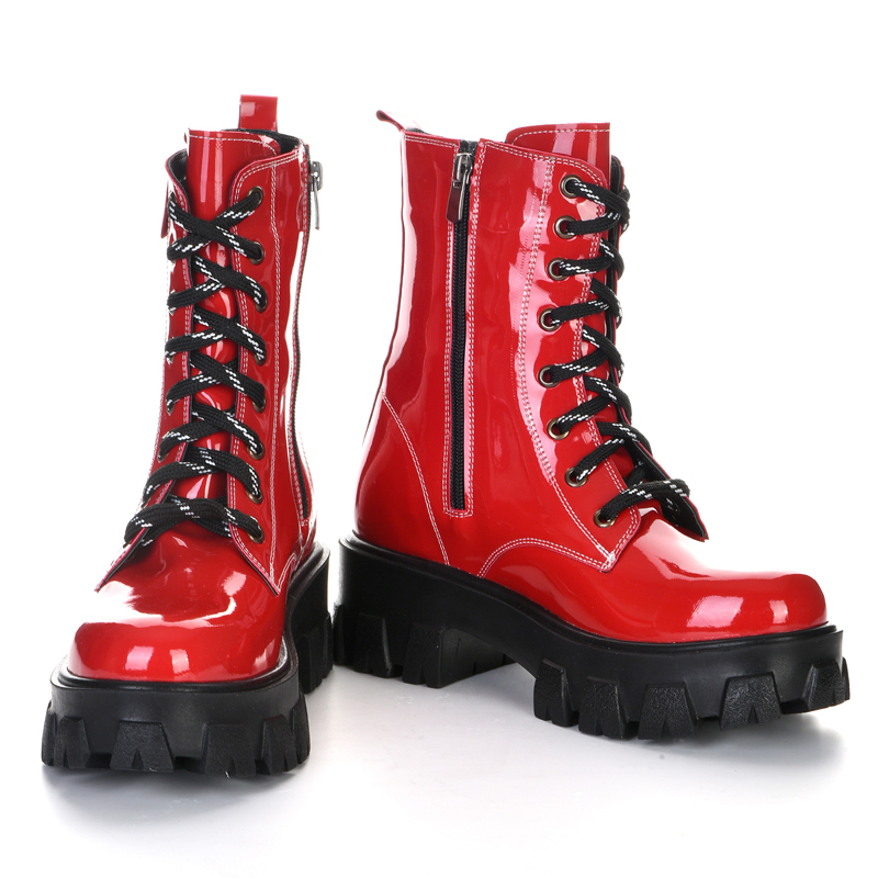red patent leather high-soled boot