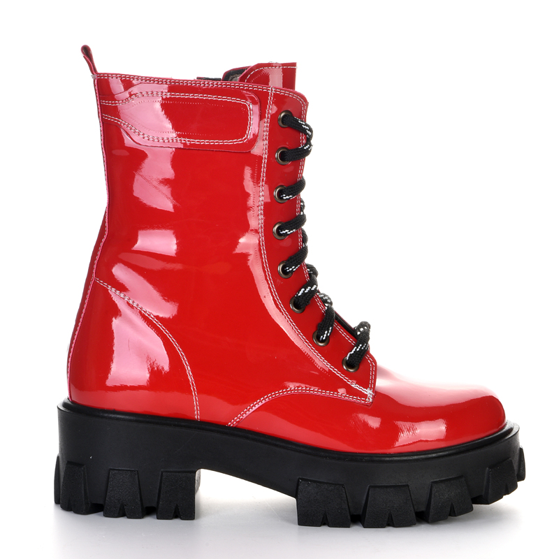 red patent leather high-soled boot