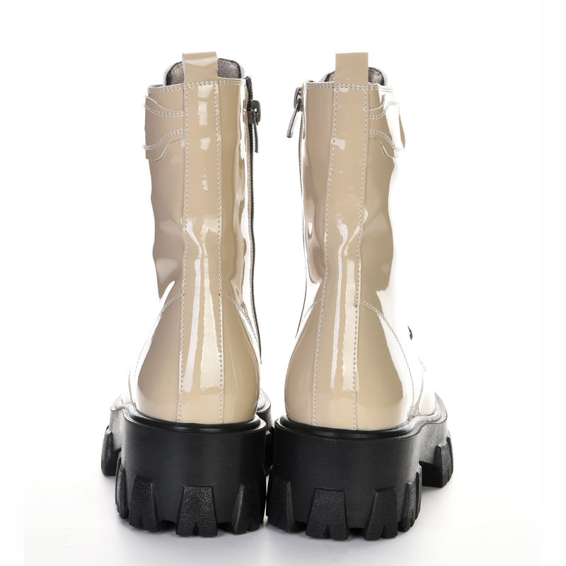 Cream Patent Leather High Soled Boots 6394
