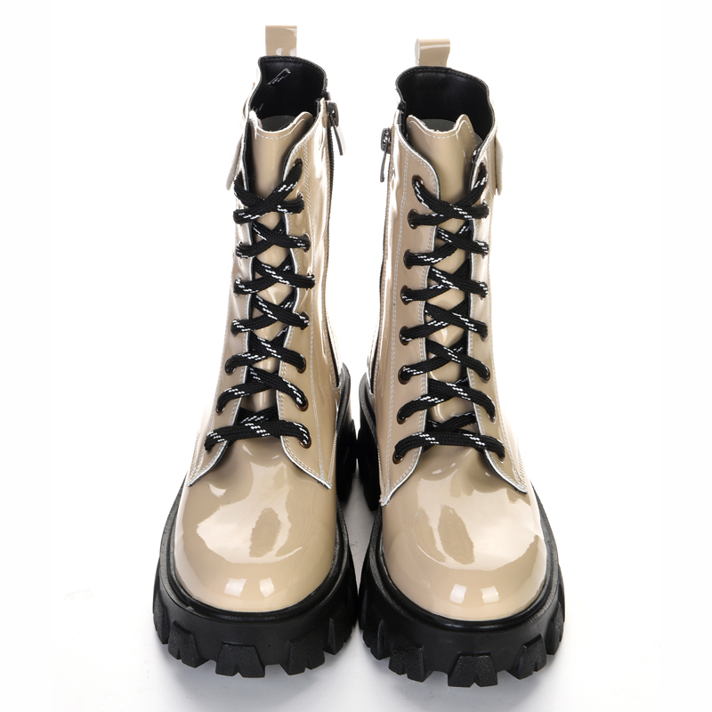 Cream Patent Leather High Soled Boots 6394