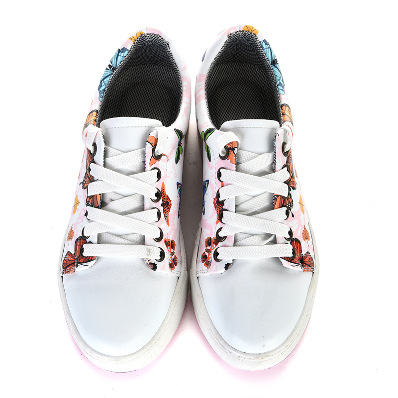 White butterfly print women's sneakers shoes