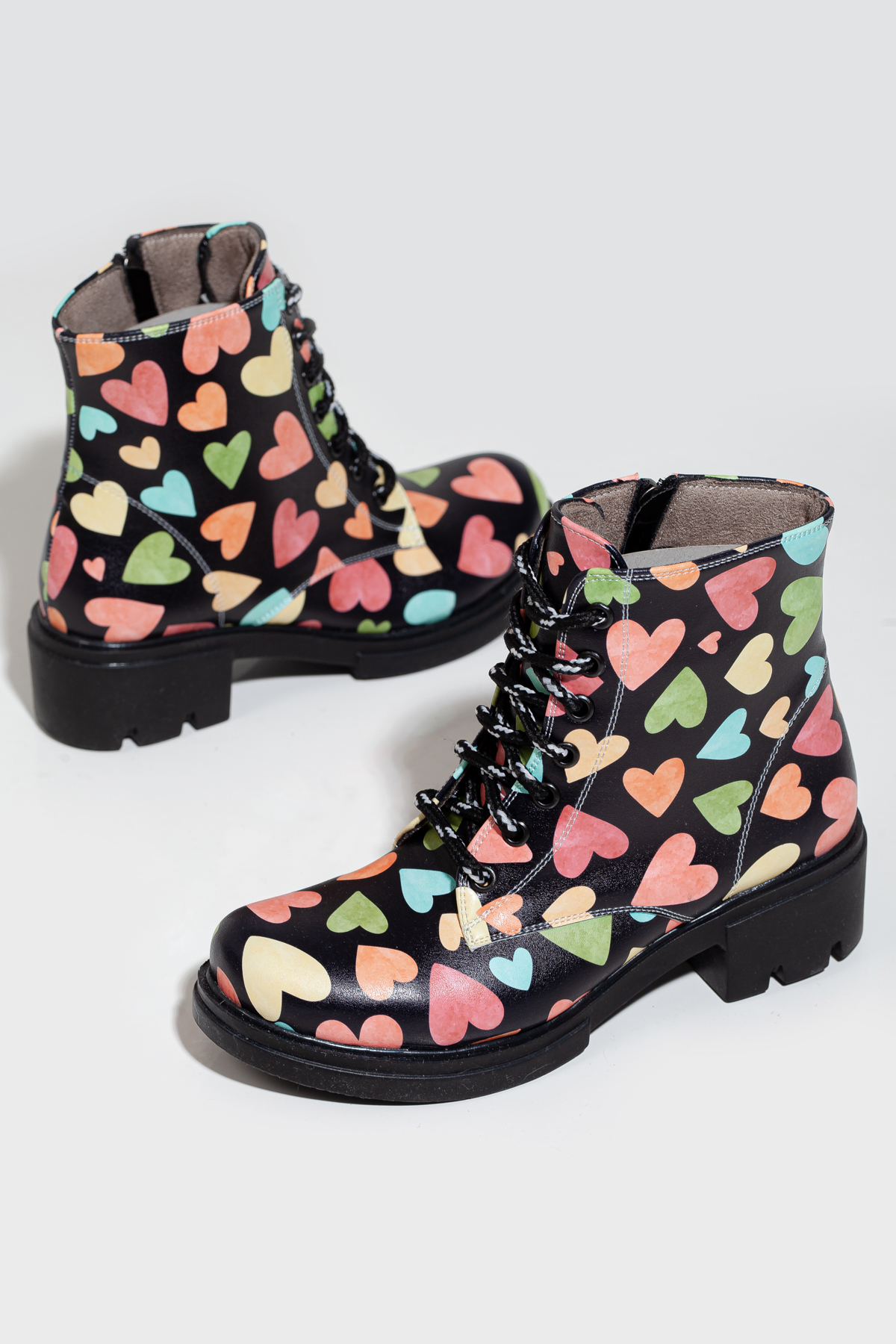 Heart-patterned chunky heeled boots