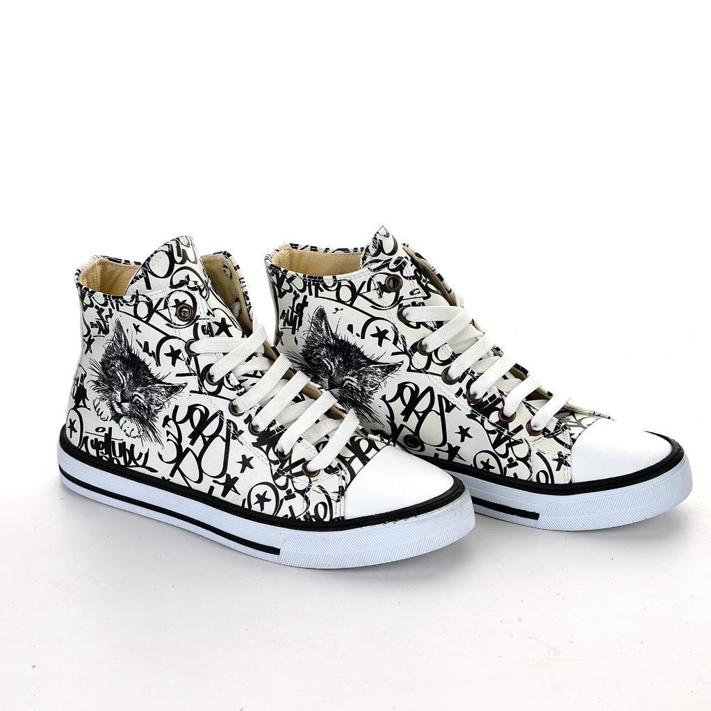 7124 Cat White Black Unisex Sneakers Casual Boots Stitched Sneakers
