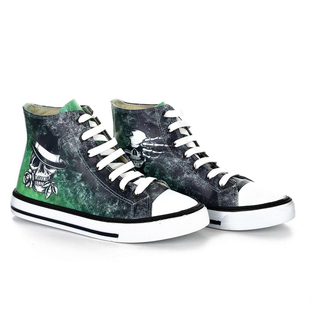 Unisex Daily Walking Skull Sports Sneakers Green Black White Shoes 7204