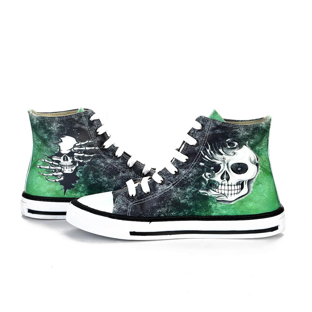 Unisex Daily Walking Skull Sports Sneakers Green Black White Shoes 7204